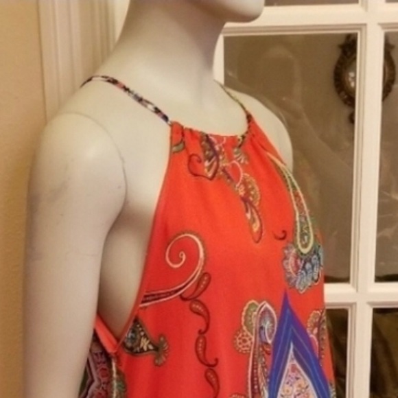 Red Bohemian Print Hankerchief Midi Dress - Picture 4 of 8